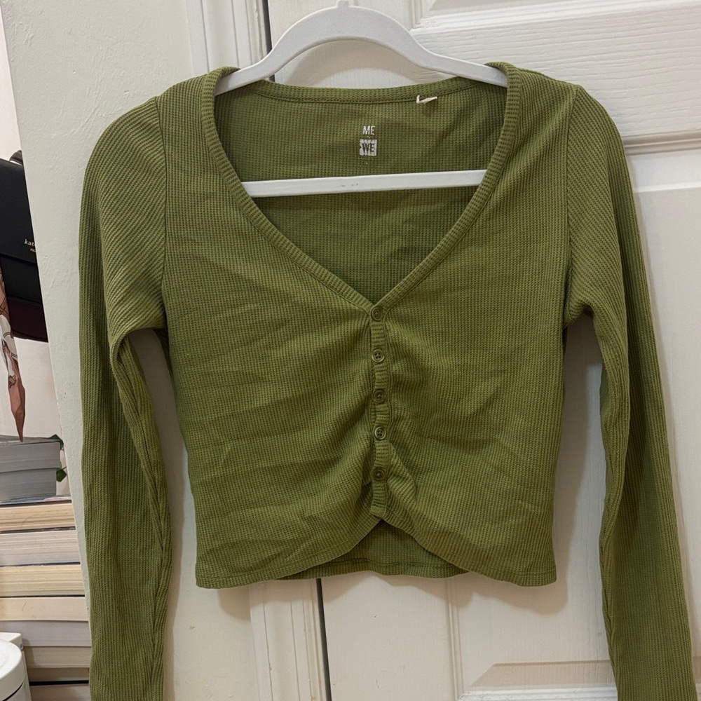 Me to We Sage Green Ribbed Button-Down Shirt